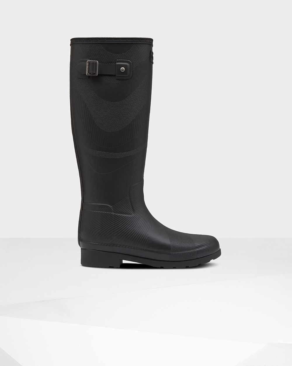 Hunter Original Refined Isolierte Wave Texture Hohe Gummistiefel Damen - Hunter Gummistiefel Schwarz